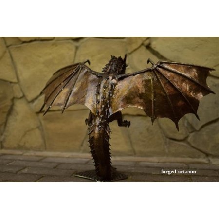 forged dragon with unfolded wings - stainless steel